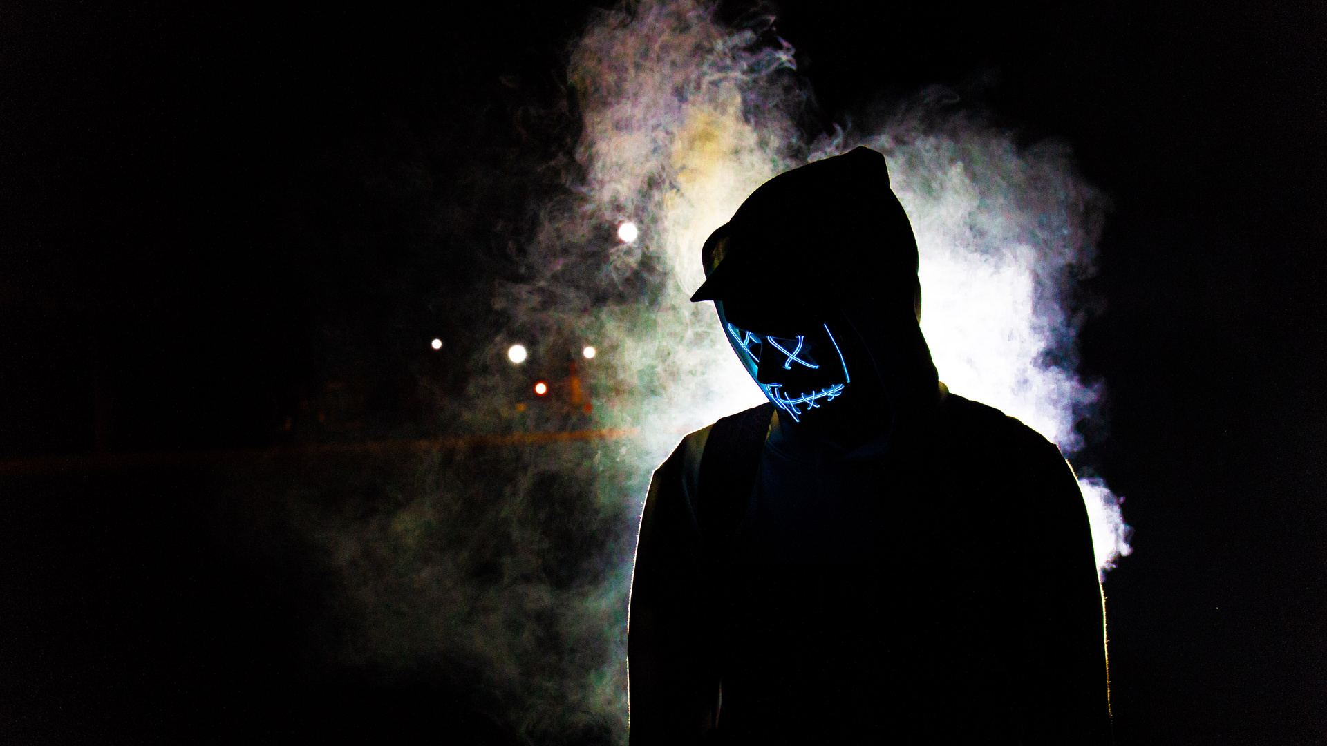 Backlit Mask Hoodie Guy 5k