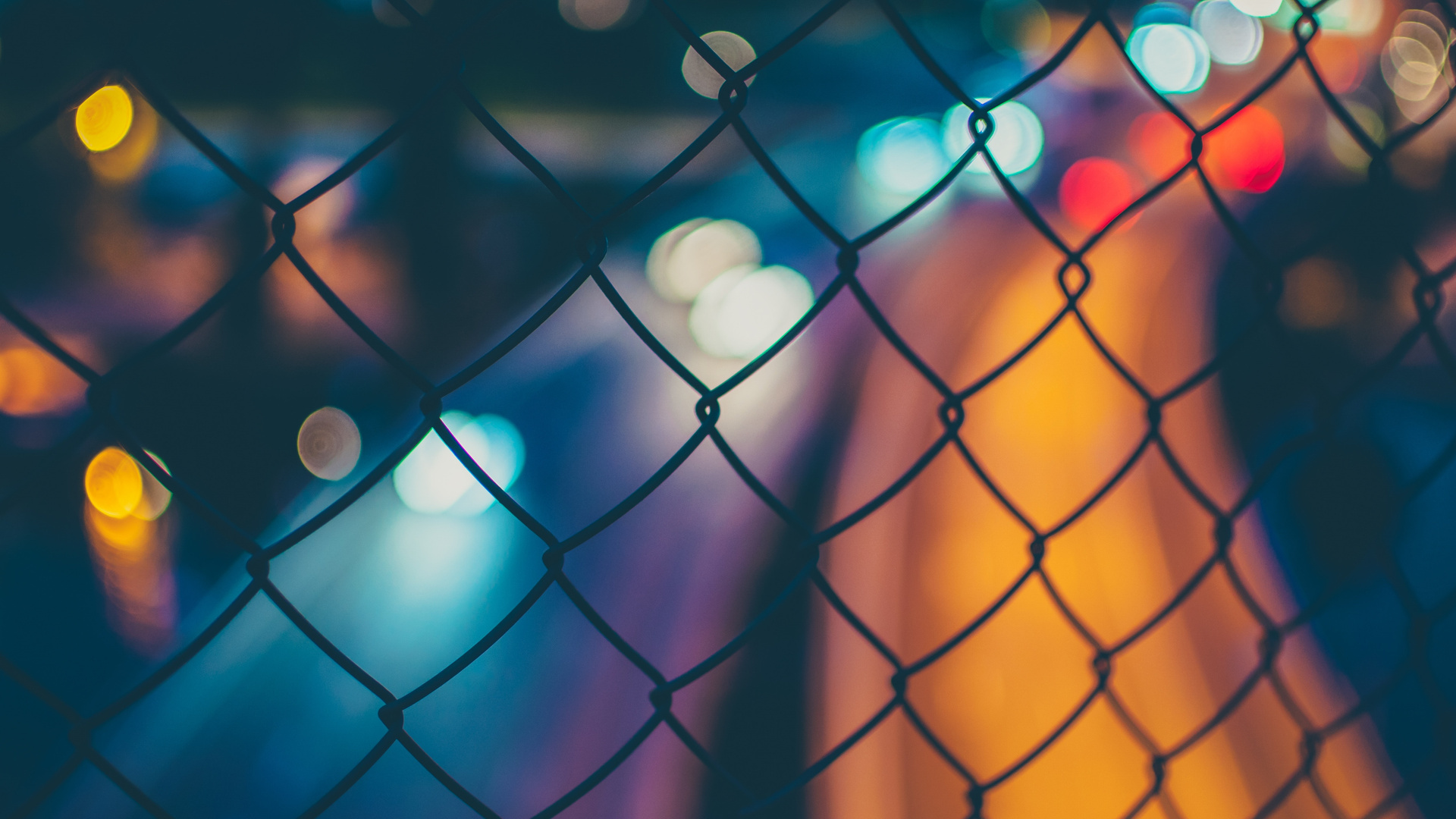 Chain Fence Long Exposure Orange Blue Blur 4k