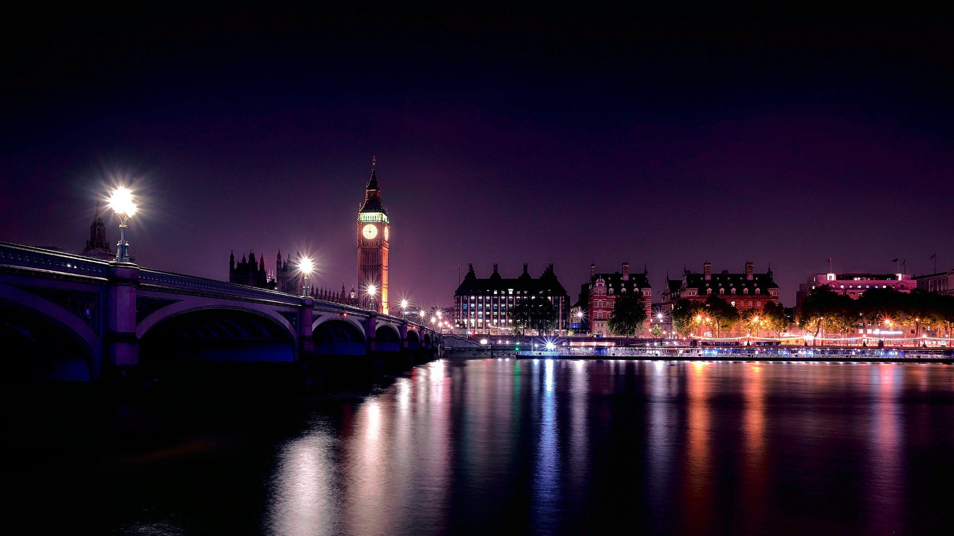 City Lights Clock Tower Bridge Night 4k