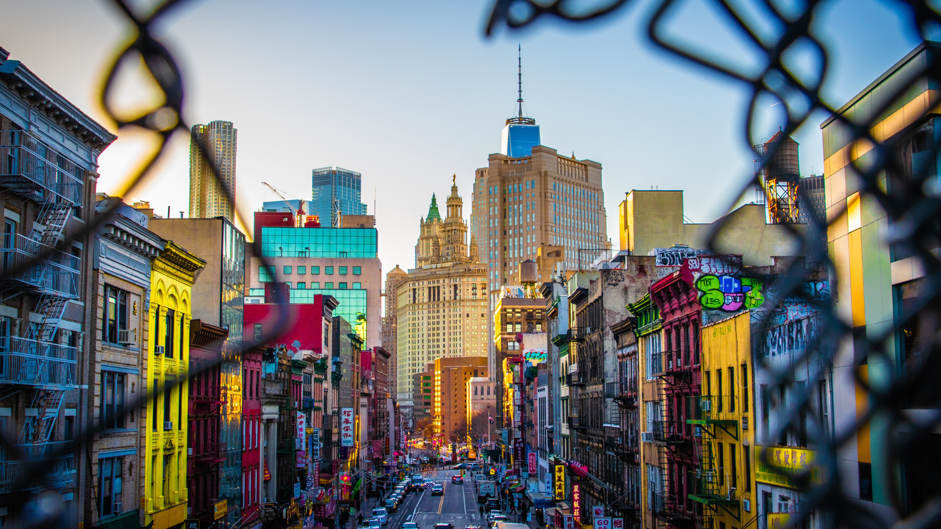 Colorful City View From Broken Fence Wall 5k
