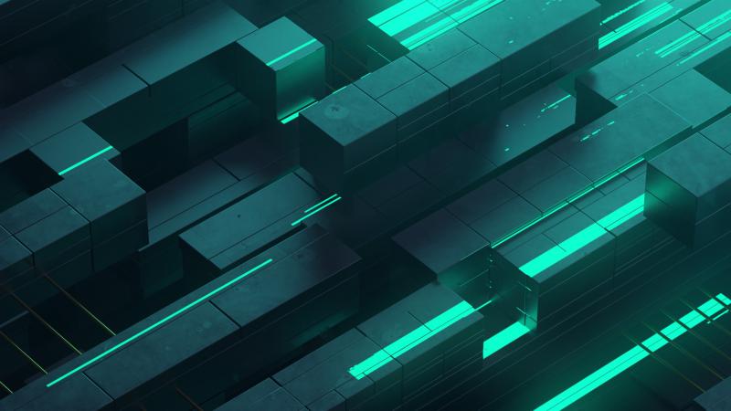 3d Abstract Neon Glow Teal Digital Art Shapes