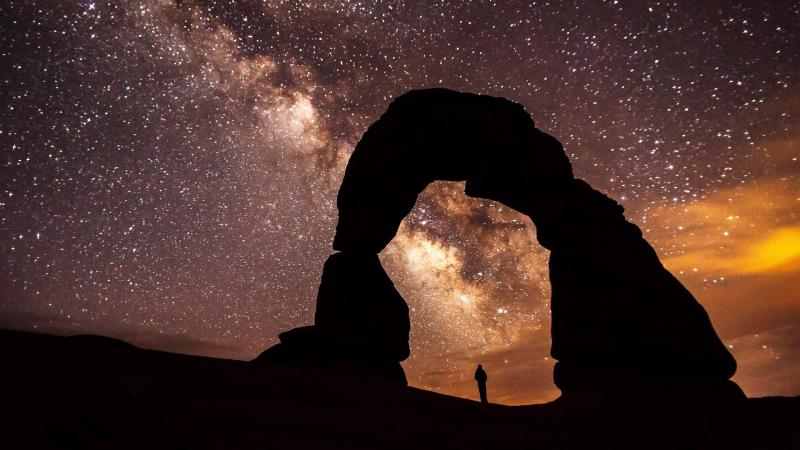 Arch Sandstone Sunset Rock Person Standing
