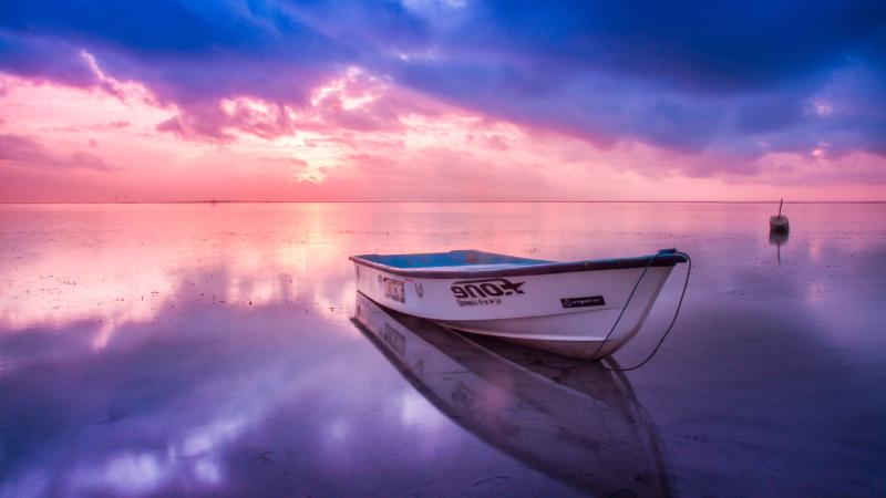 Boat Beach Seashore Reflection Sunset