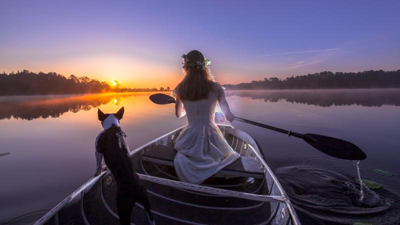 Bride With Dog On Boat
