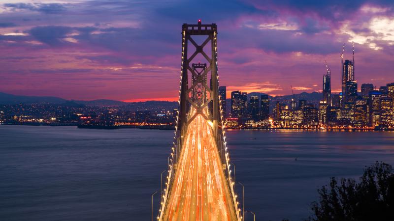 Bridge Time Lapse Night Clouds Cityscape 4k