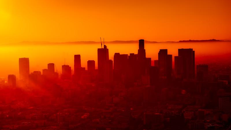 Buildings Skycrappers Smog Sunset