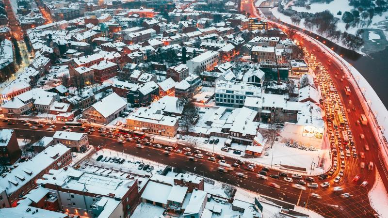 City Covered In Snow Cityscape