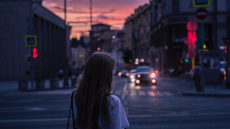 City Woman Brunette Road Side