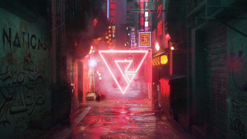 Cyberpunk Street Neon Abstract Triangle Art 5k - Wallpaper Download