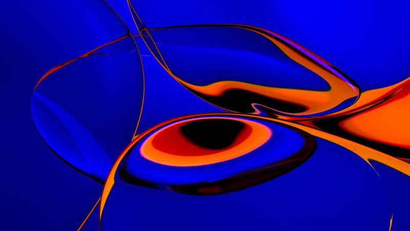 Electric Blue Orange Liquid Abstract