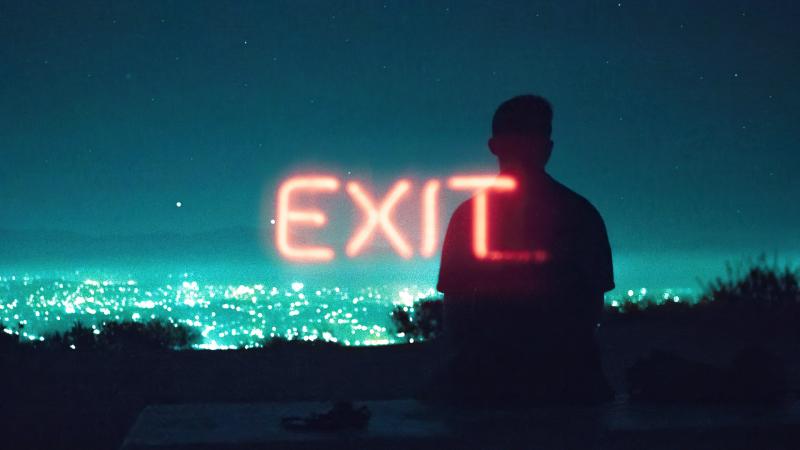 Exit Neon Boy Standing Silhouette