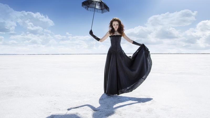 Girl Black Dress Umbrella