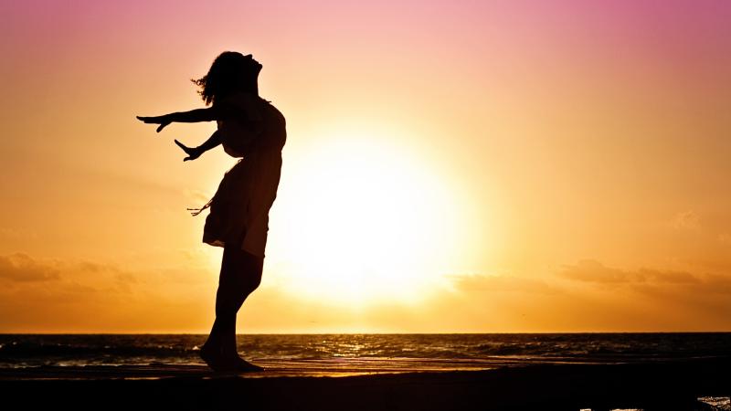 Girl Happiness Sunrise Shore