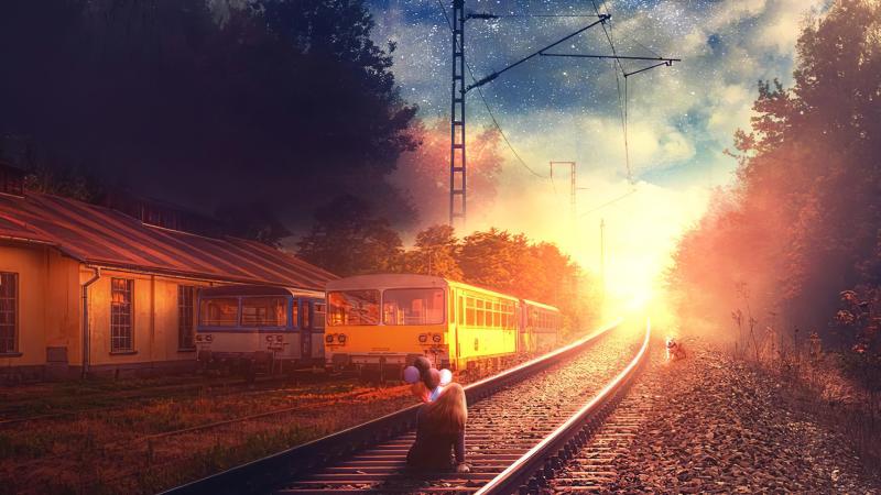 Girl Rail Road Balloons Manipulation 4k