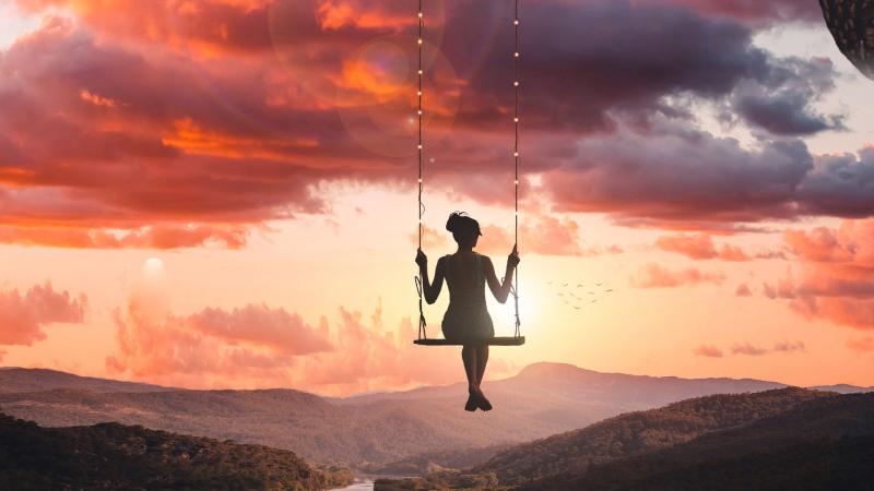 Girl Swinging On Top Of World - Wallpaper Download