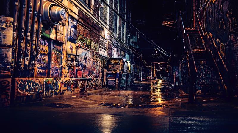 Graffiti Wall Night 4k