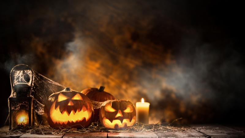 Halloween Candle And Pumpkins