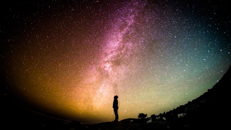 Man Looking At Galaxy Sky 5k