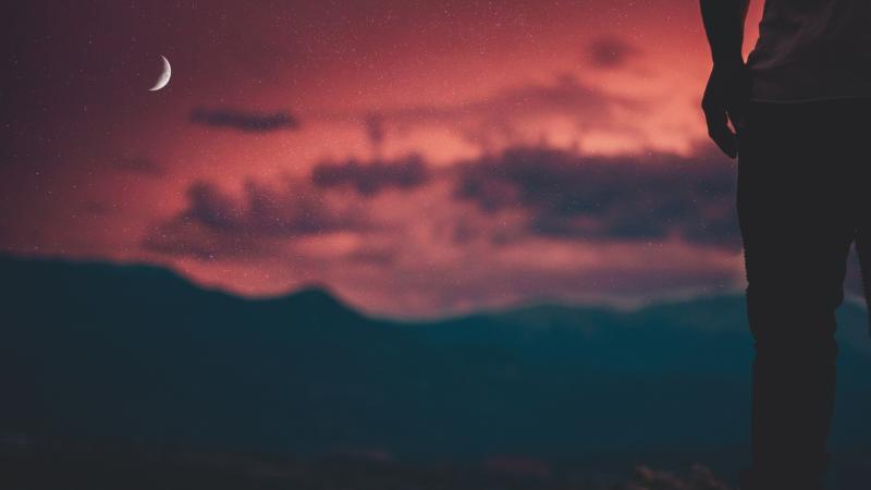 Man Standing Silhouette Red Sky Scenic Nature View