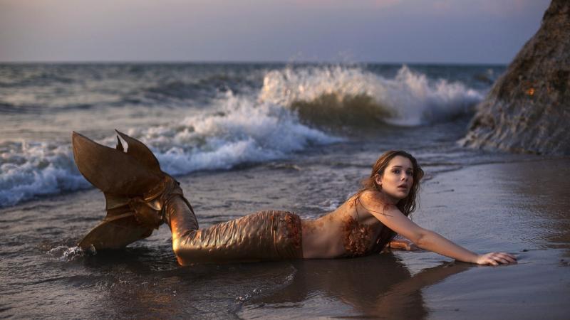 Mermaid Girl On Beach