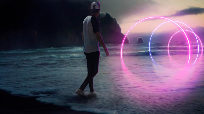 Neon Path Beach Boy 4k