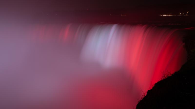 Niagara Falls Waterfall Red Backlight 5k