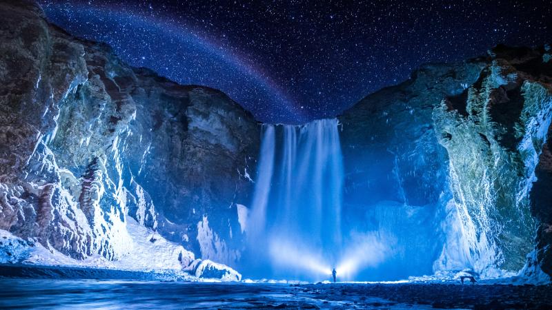 Person Waterfall Night