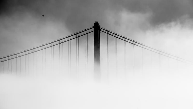 San Francisco Oakland Bay Bridge Covered With Fog