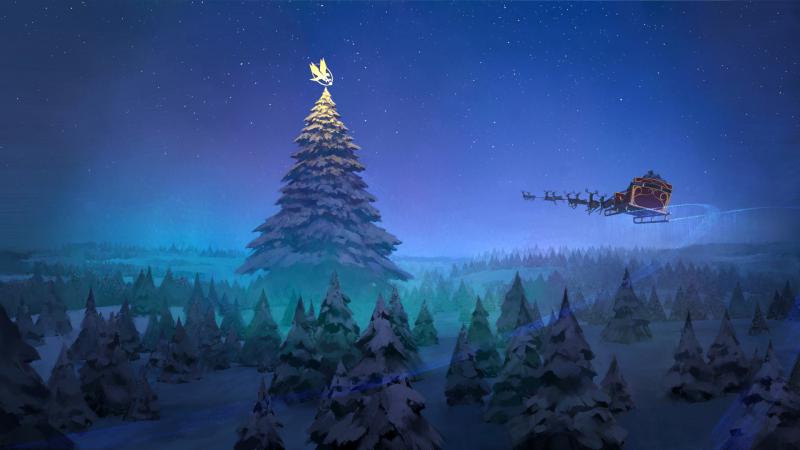 Santa Claus Reindeer Sleigh Flying Christmas Tree 8k