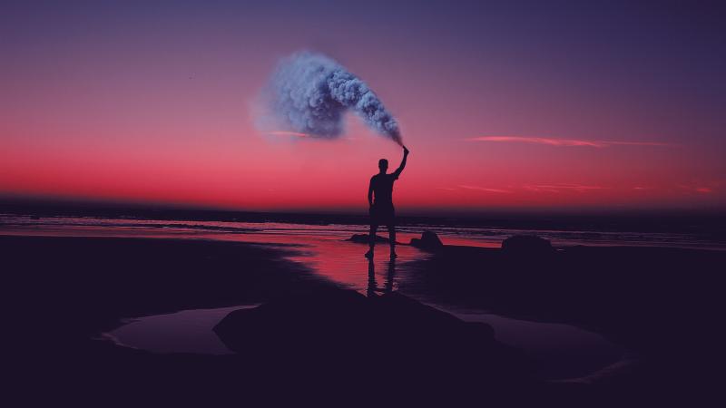 Smoke Bomb Person Dark Beach 5k