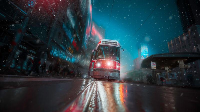 Toronto Tram Vehicle City Night Lights