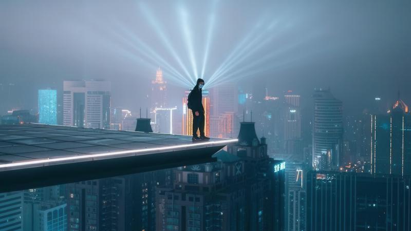 Vibrant City Skyline Illuminated At Night