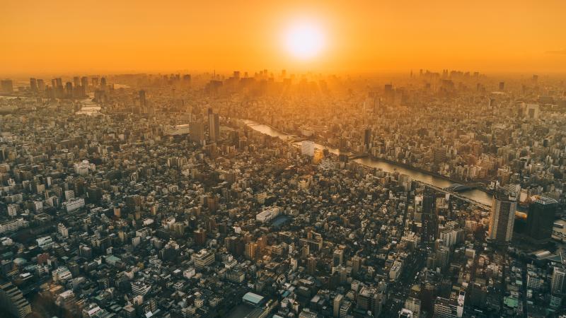 Whole City View From Height 4k