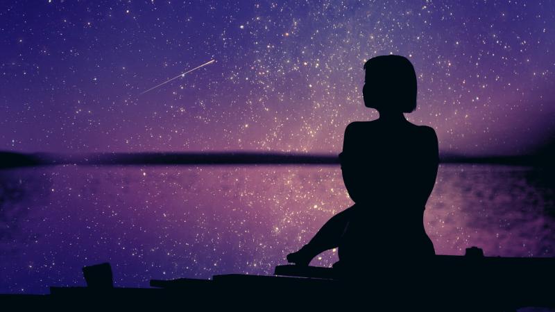 Woman Silhouette Background Sunset Stars 4k 5k