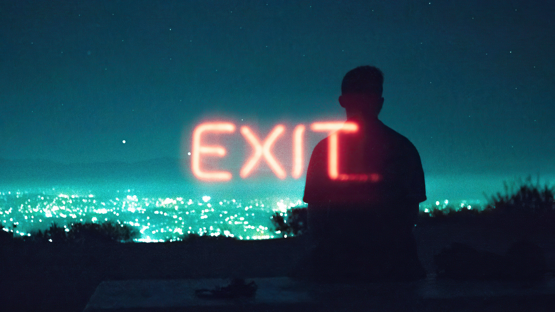 Exit Neon Boy Standing Silhouette