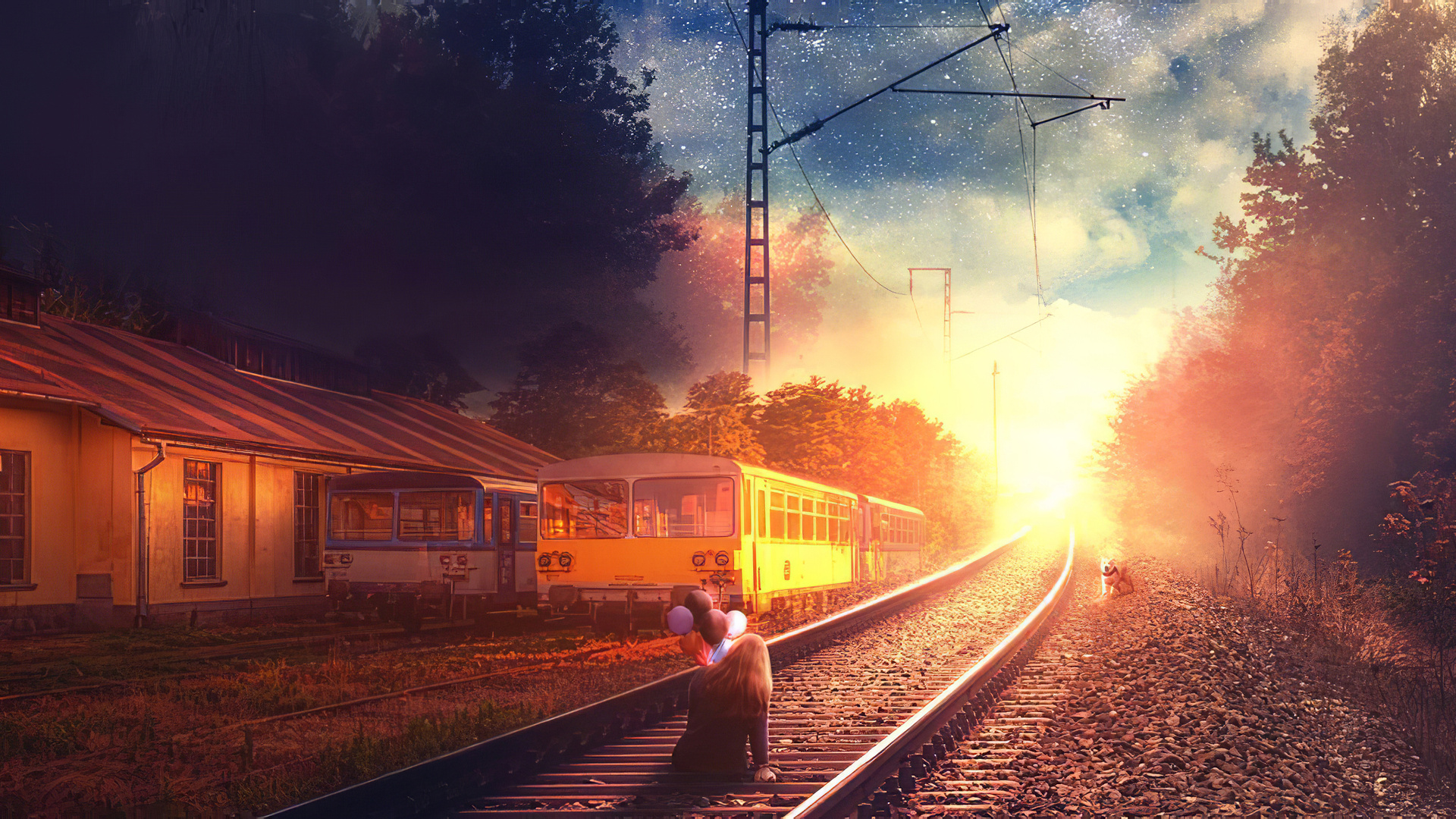 Girl Rail Road Balloons Manipulation 4k