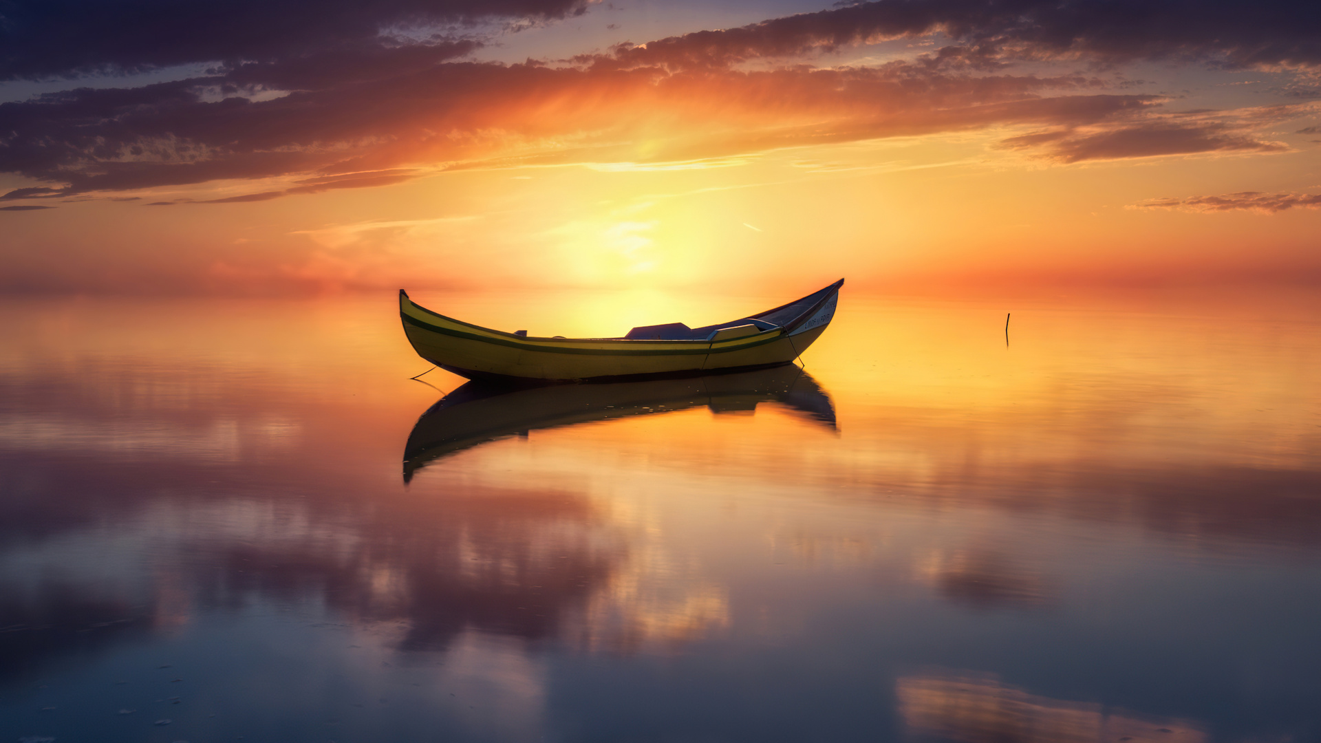 Lake Sunset Reflection Boat