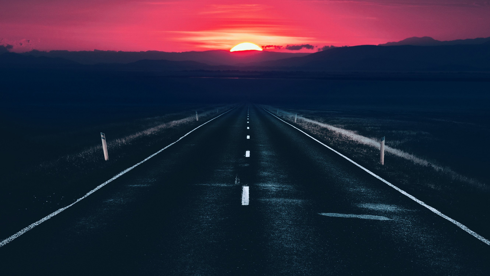 Long Alone Dark Road Sunset View