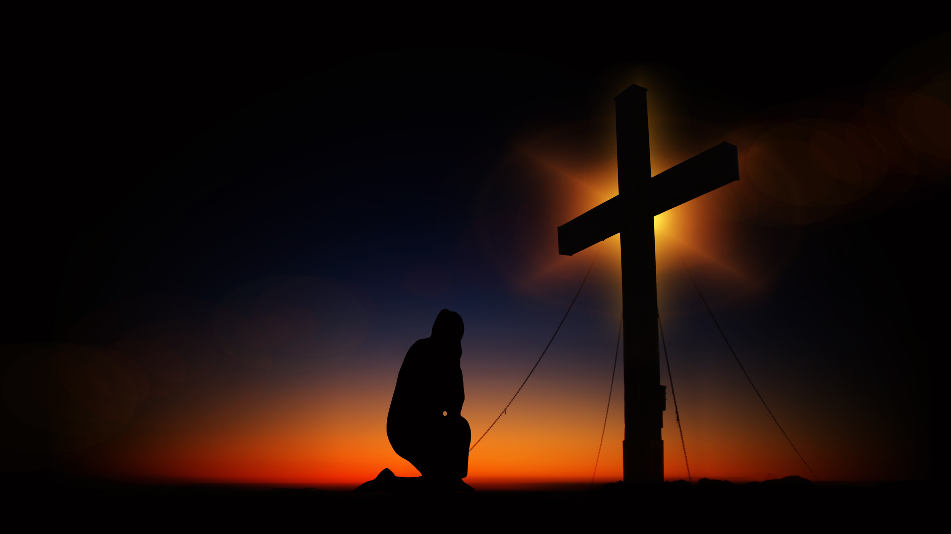 Man Standing In Front Of Cross Silhouette 5k
