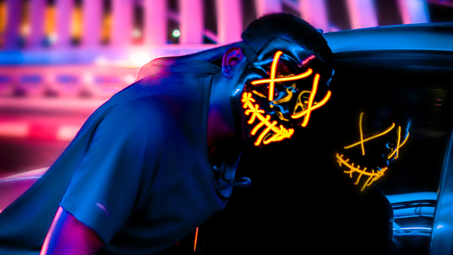 Mask Guy Alongside With Car