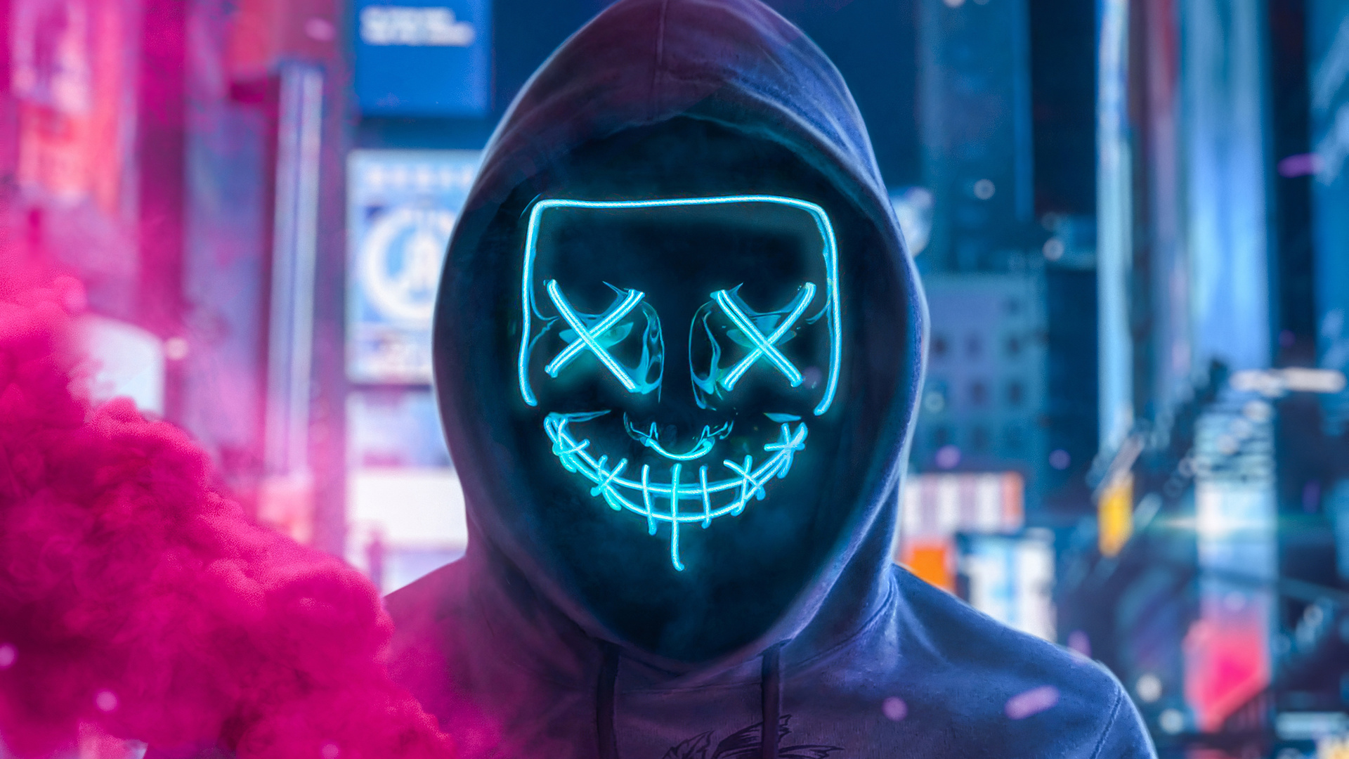 Mask Guy With Smoke Bomb In Hand 4k