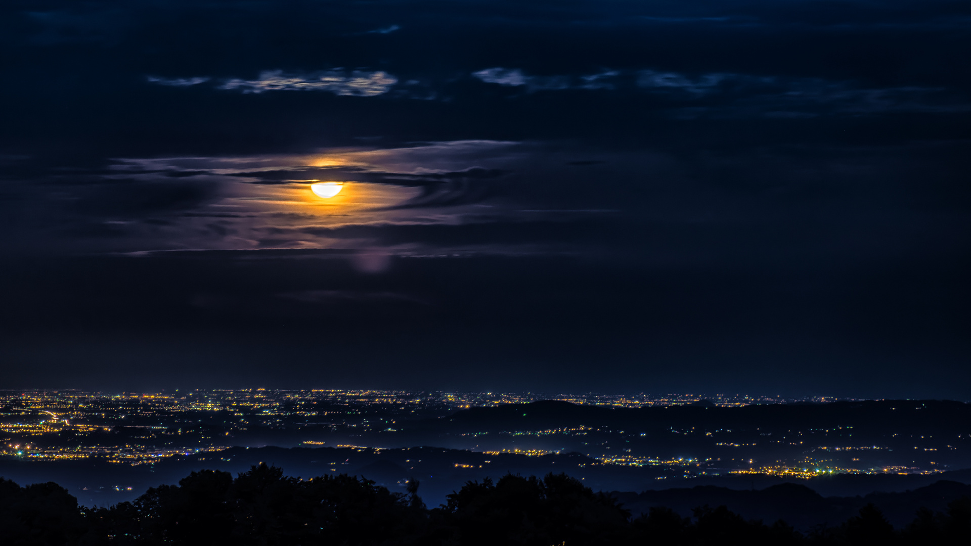 Moon Clouds Night City View 4k