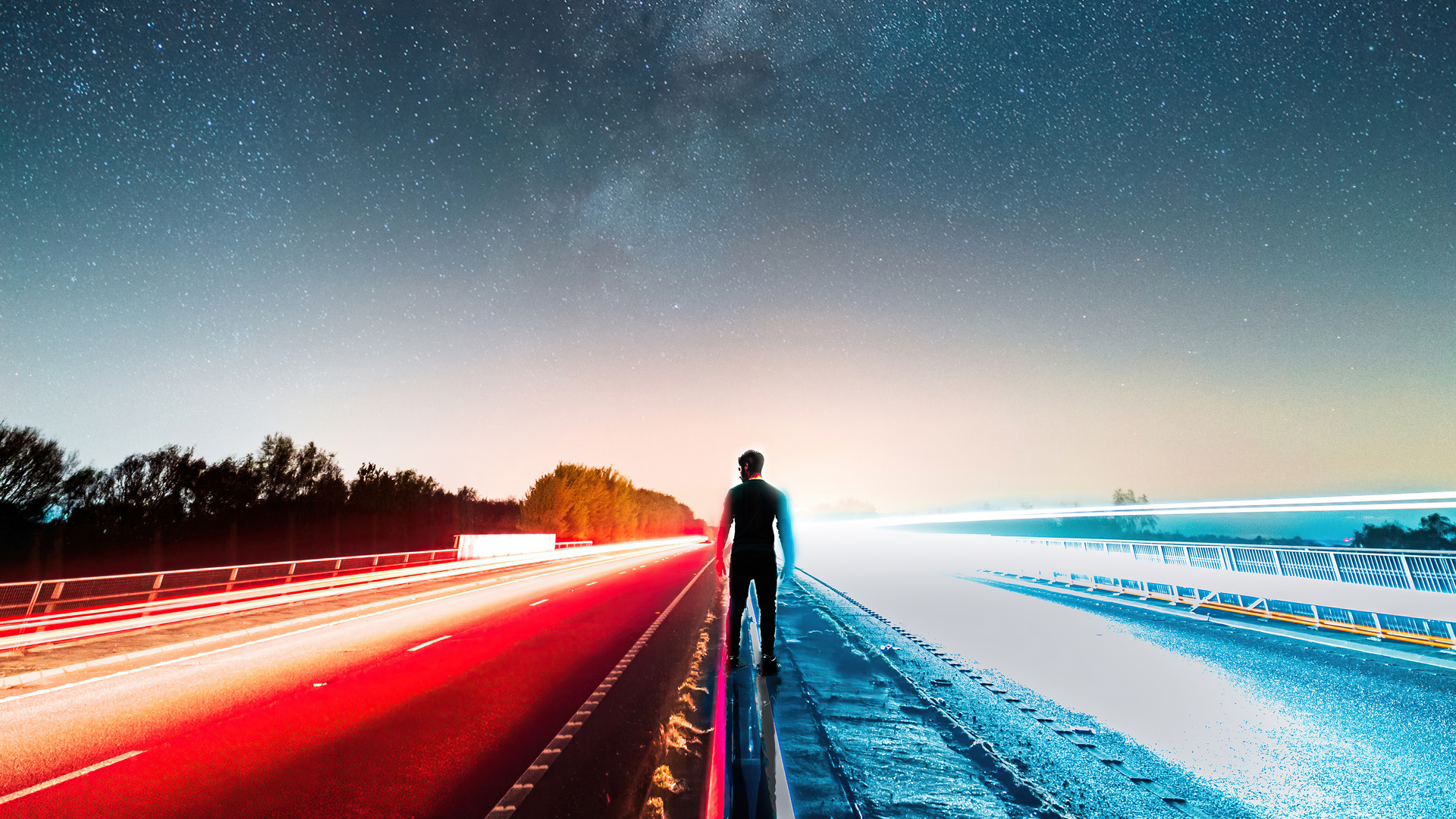 Person Freeway Standing Long Exposure Road
