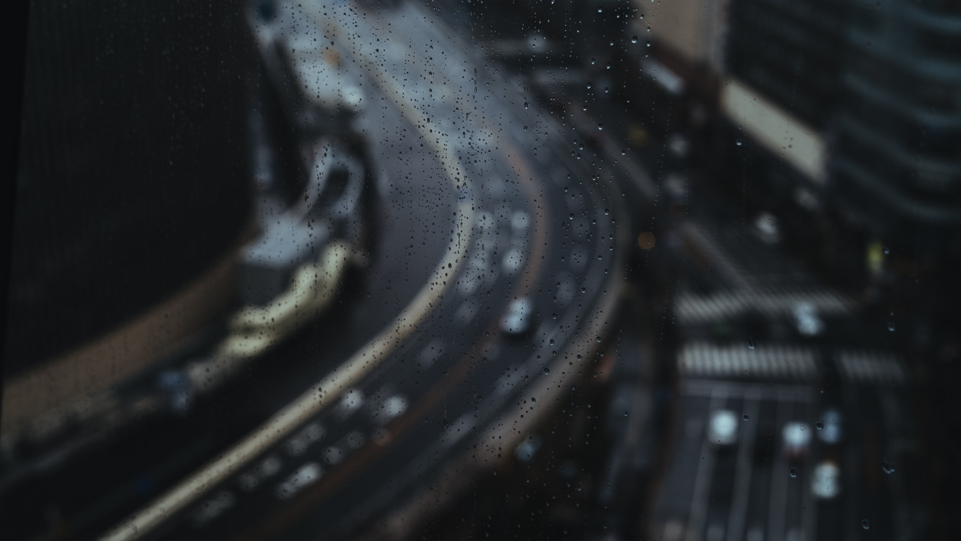 Road Highway Through Rainy Drops Glass