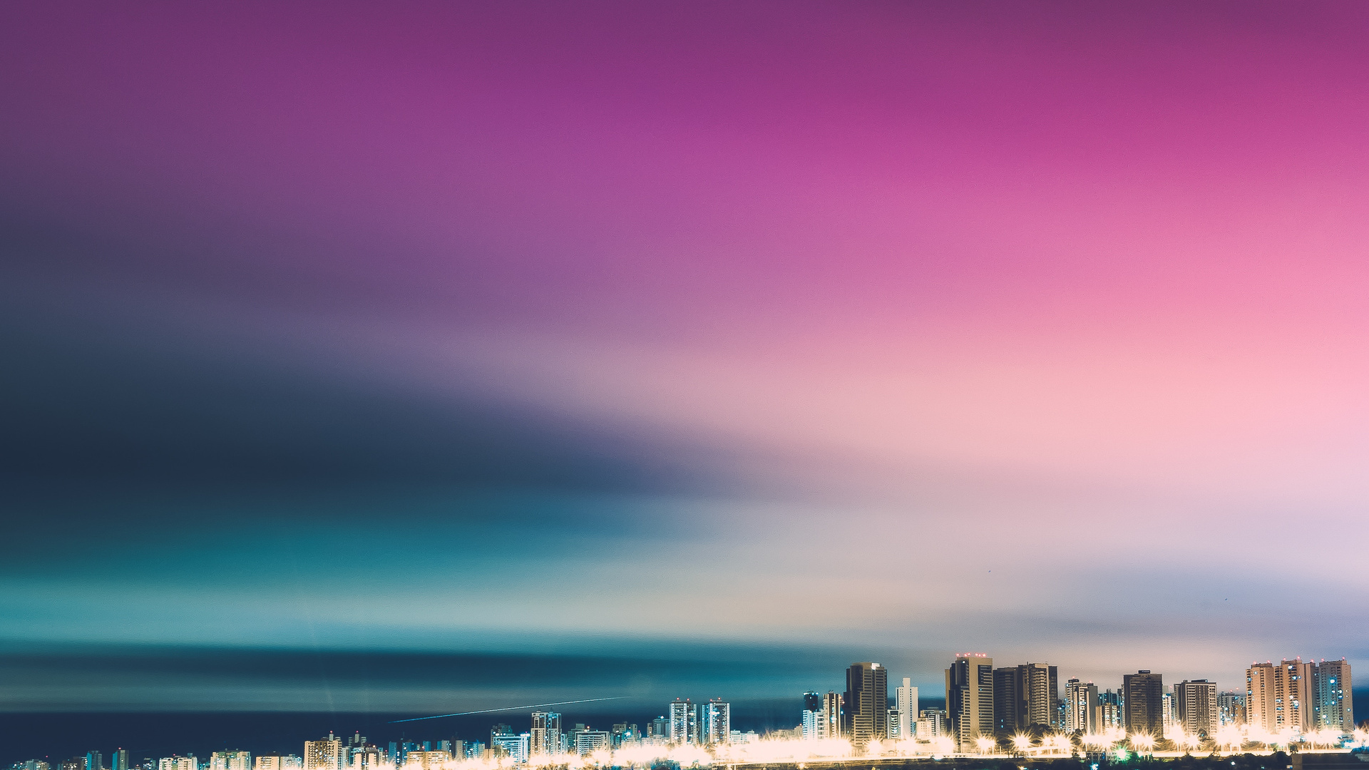 Skyline Purple City Skycrapper 4k