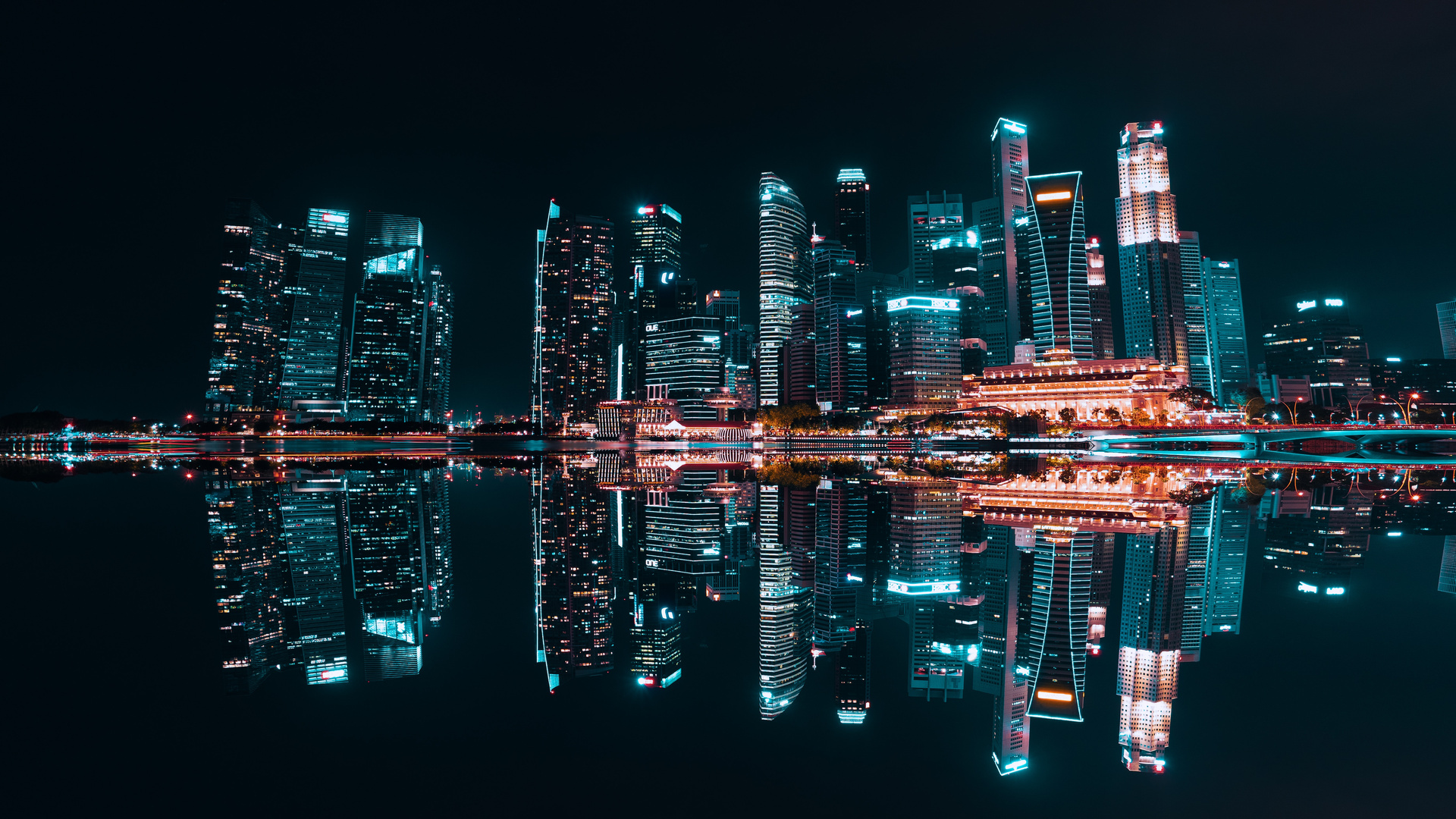 Skyscraper Reflection Buildings In Water Body 5k