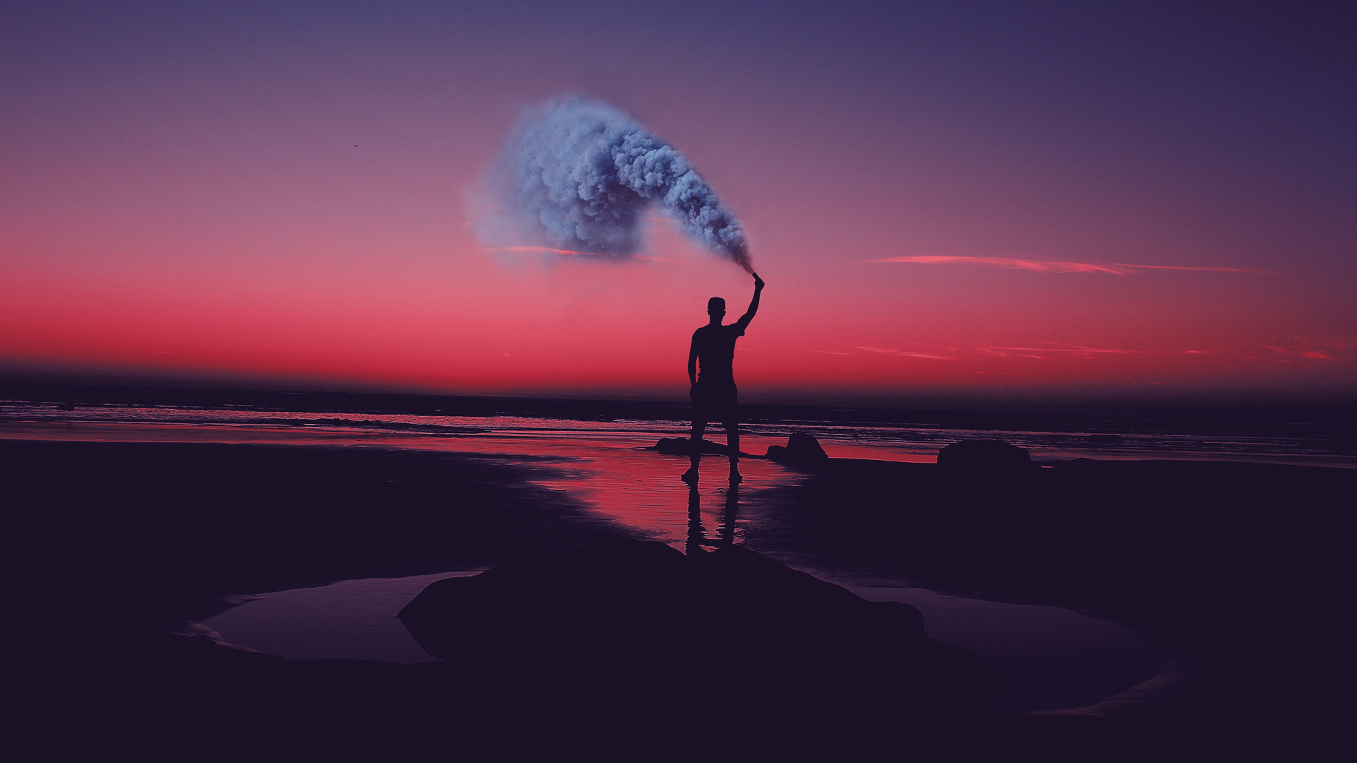 Smoke Bomb Person Dark Beach 5k