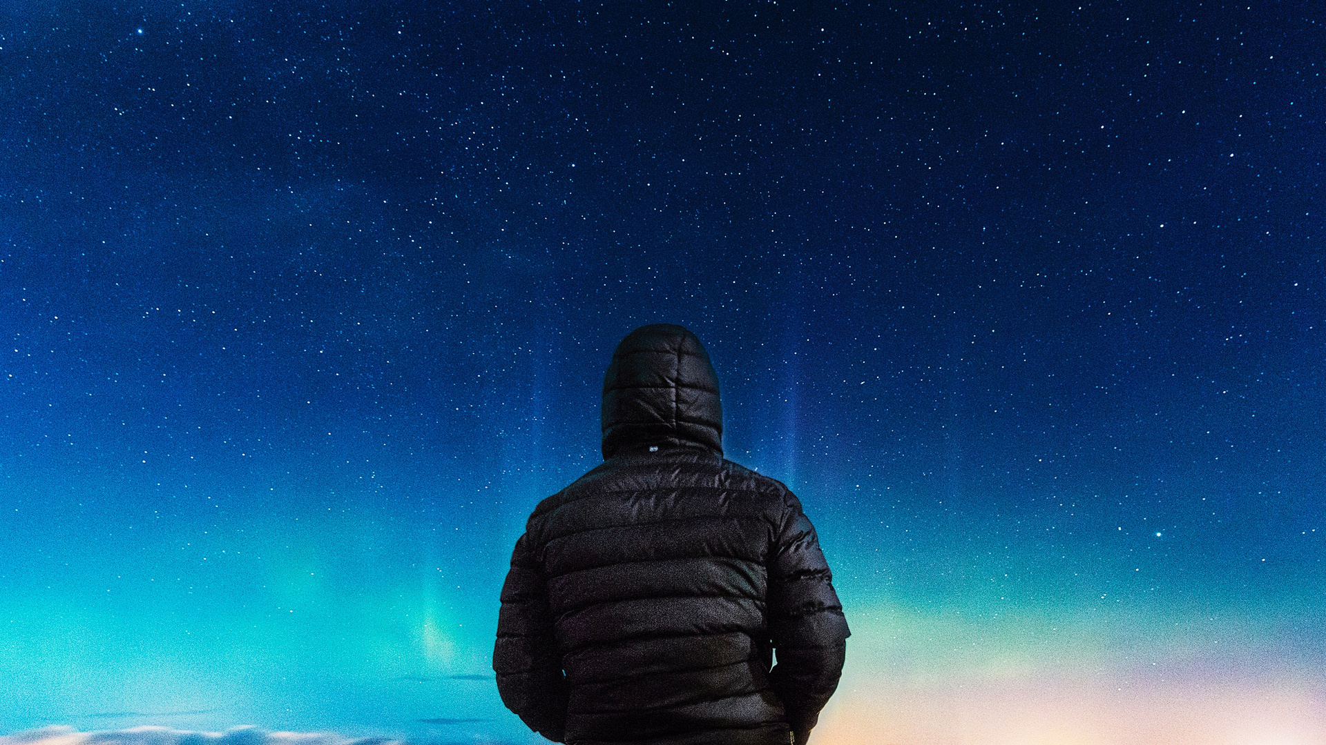 Alone Boy In Hoodie Looking Towards Colorful Sky