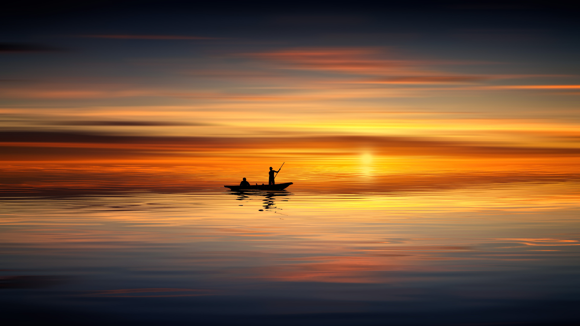 Boat Ocean Sunset Landscape 5k