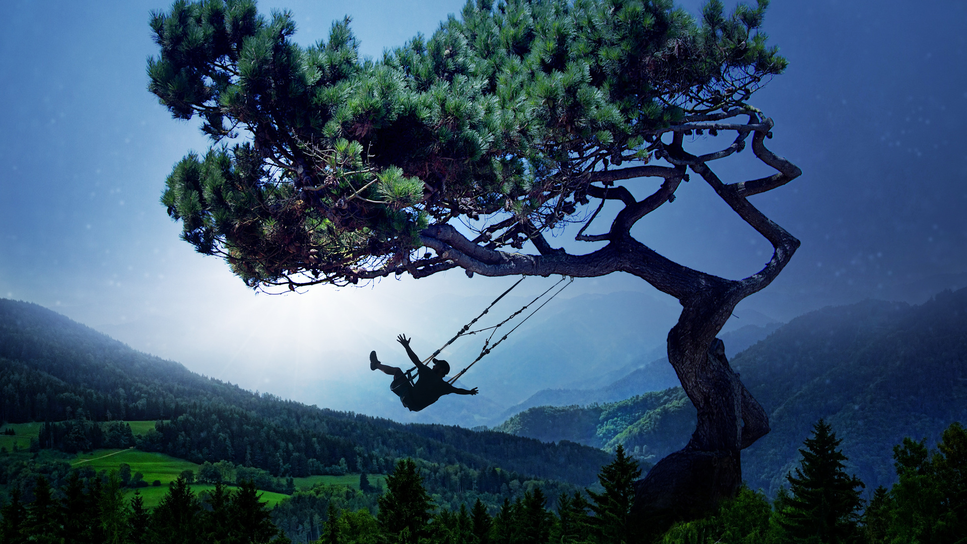 Boy Taking Swing Mood Fantasy